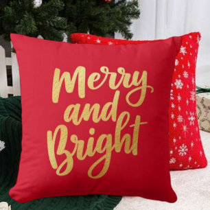 Elegant Merry and Bright - Gold Script Holiday Cushion