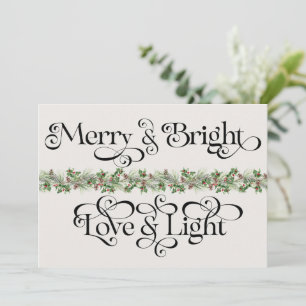 Elegant Merry and Bright in Love and Light Holiday Card