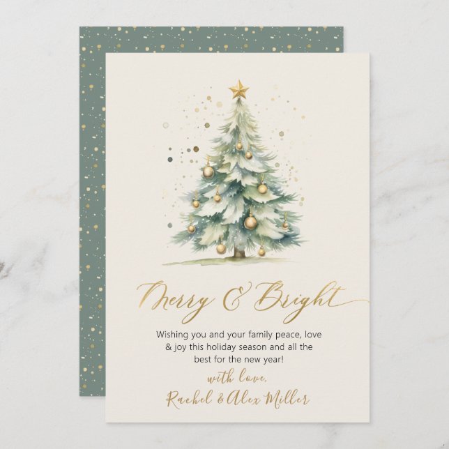 Elegant Merry and Bright Non Photo Christmas Tree Holiday Card (Front/Back)
