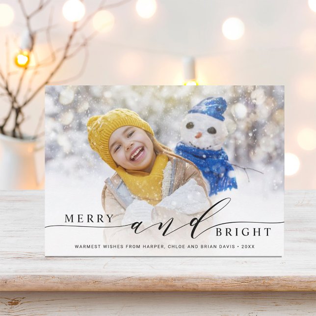 Elegant Merry and Bright Photo Holiday Card (Creator Uploaded)