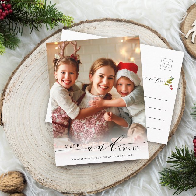 Elegant Merry and Bright Photo Holiday Postcard (Creator Uploaded)
