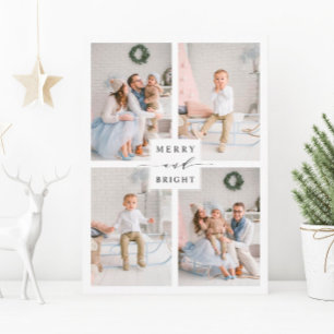 Elegant Merry & Bright 4 Photo Holiday Card