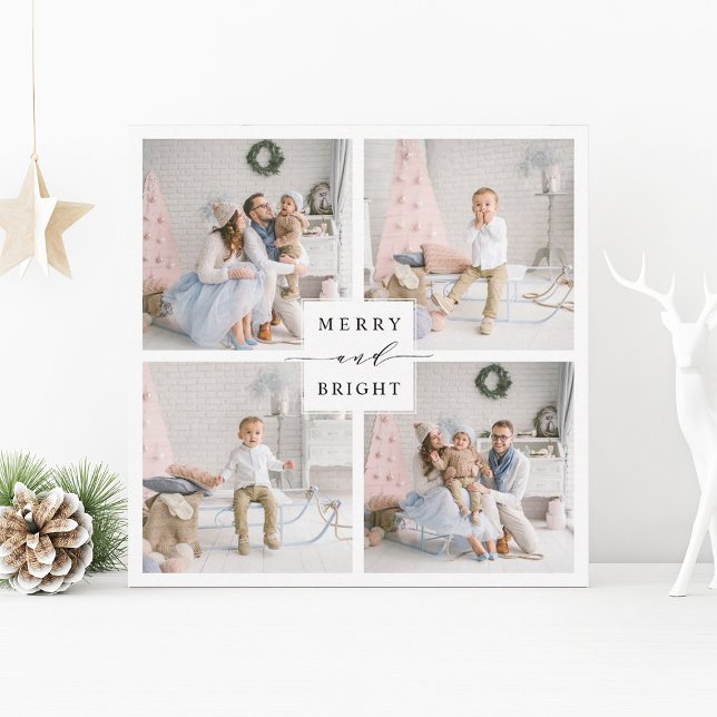 Elegant Merry & Bright 4 Photo Holiday Card (Creator Uploaded)