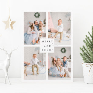 Elegant Merry & Bright 4 Photo Holiday Postcard