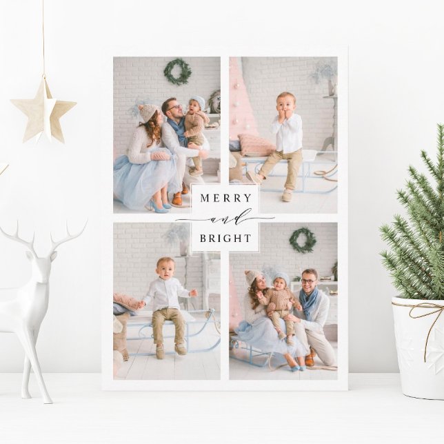 Elegant Merry & Bright 4 Photo Holiday Postcard (Creator Uploaded)