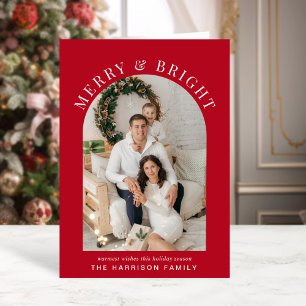 Elegant Merry Bright Arch Photo Red Christmas Card
