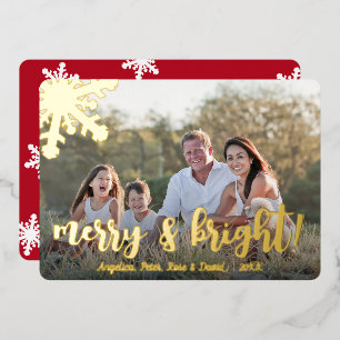 Elegant Merry & Bright Custom Photo Foil Holiday Card