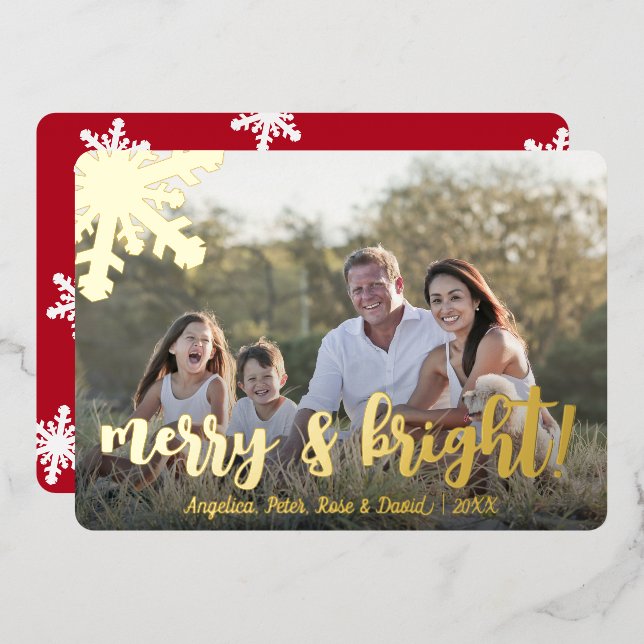 Elegant Merry & Bright Custom Photo  Foil Holiday Card (Front/Back)