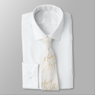 Elegant Merry & Bright Gold Script Tie