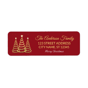 Elegant Merry & Bright Tree Lights Red and Gold   Return Address Label