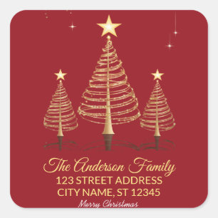 Elegant Merry & Bright Tree Lights Red and Gold   Square Sticker