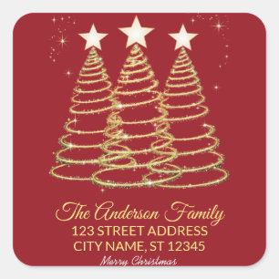 Elegant Merry & Bright Tree Lights Red and Gold   Square Sticker