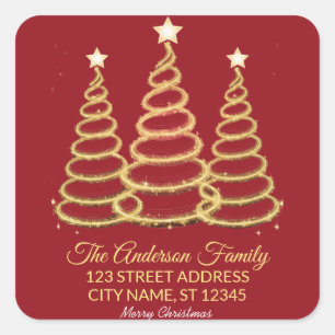 Elegant Merry & Bright Tree Lights Red and Gold Square Sticker