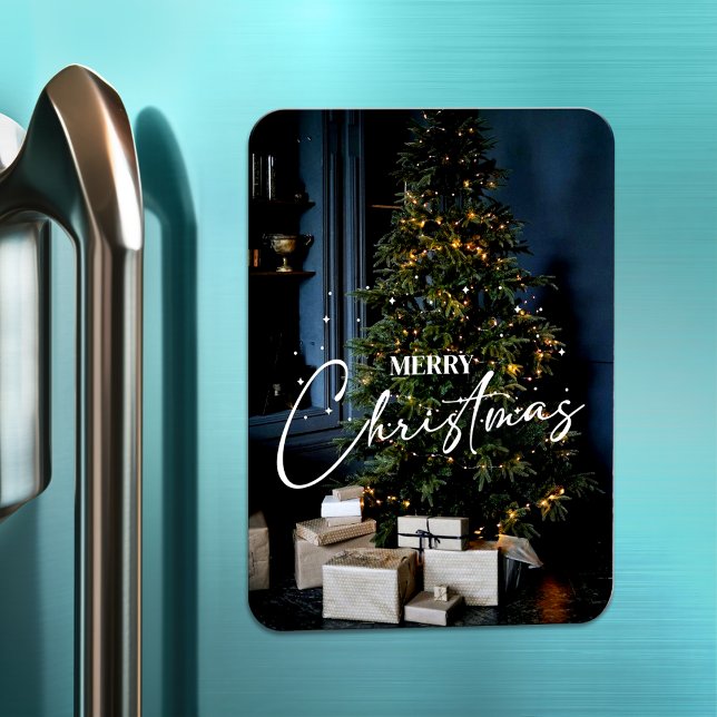 Elegant Merry Christmas 2023 Modern Photo Holiday Magnet (Creator Uploaded)
