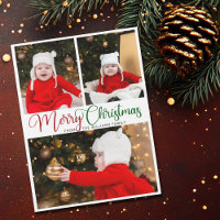 Elegant Merry Christmas 3 Photo Cute Magnet Card