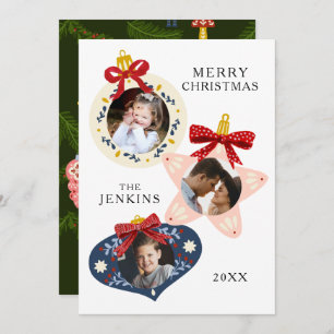 Elegant Merry Christmas 3 Photo Family Card