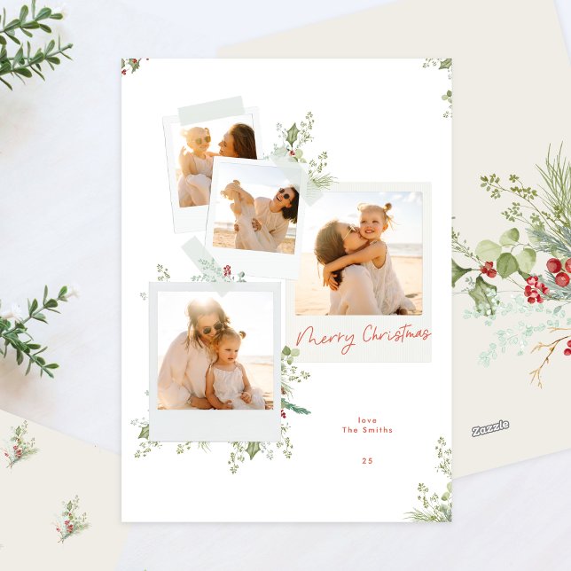 Elegant Merry Christmas 4 Photo Album Custom Holiday Card (Creator Uploaded)