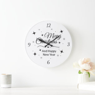 Elegant Merry Christmas and Happy New Year  Large Clock
