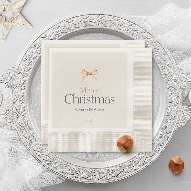 Elegant Merry Christmas Beige Napkin (Creator Uploaded)