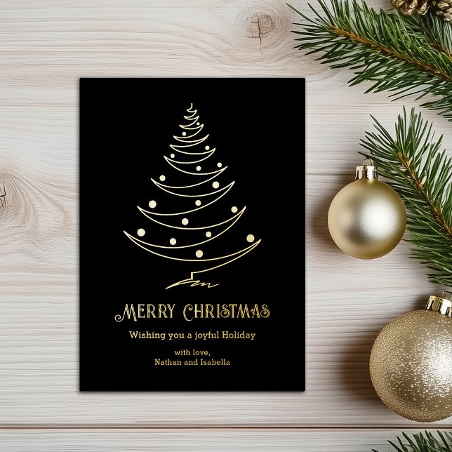 Elegant Merry Christmas Black Gold  Foil Holiday Card (Creator Uploaded)
