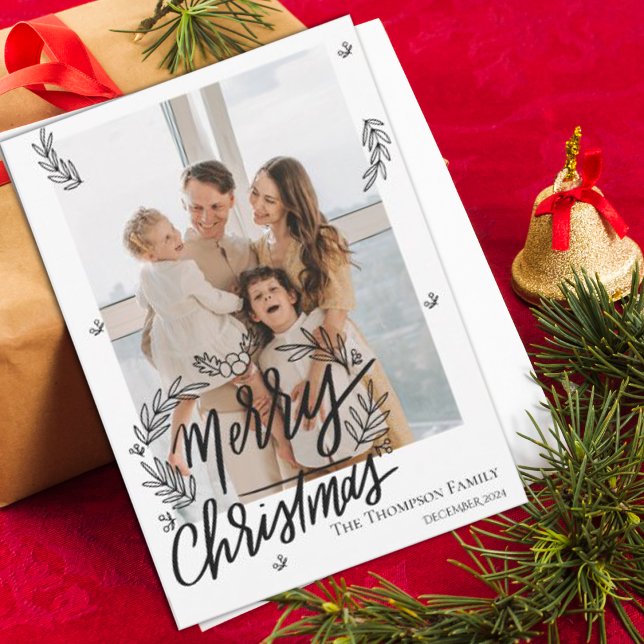 Elegant Merry Christmas Black White Family Photo Holiday Card (Elegant Merry Christmas Black White Family Photo Holiday Card)