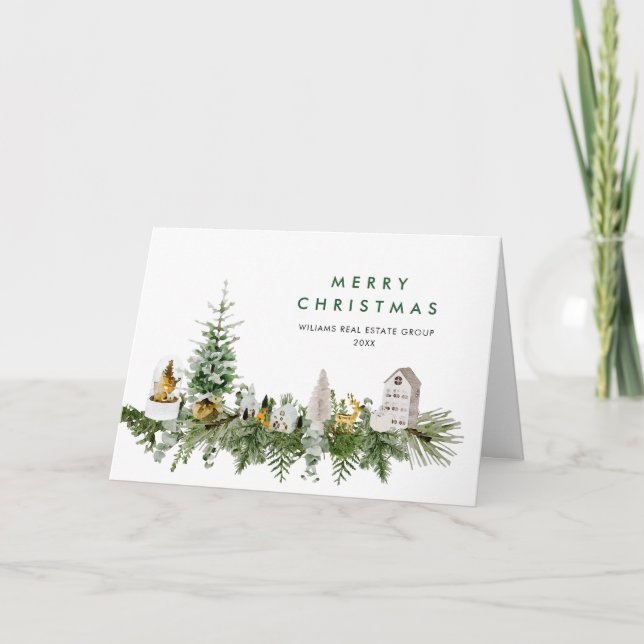 Elegant Merry Christmas Boho Composition Corporate Holiday Card (Front)