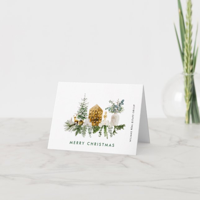 Elegant Merry Christmas Boho Composition Corporate Holiday Card (Front)
