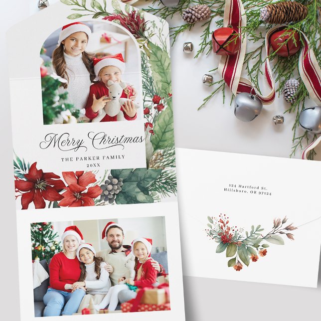 Elegant Merry Christmas Botanical Arch Photo All In One Invitation (Creator Uploaded)
