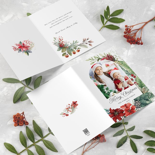 Elegant Merry Christmas Botanical Arch Photo Holiday Card (Creator Uploaded)