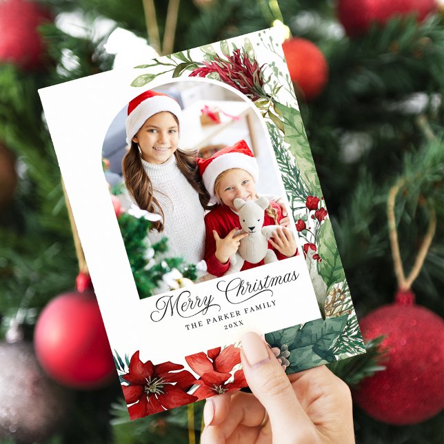 Elegant Merry Christmas Botanical Arch Photo Holiday Card (Creator Uploaded)