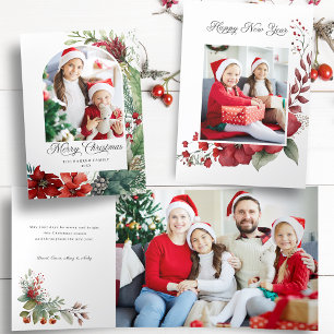 Elegant Merry Christmas Botanical Arch Photo Tri-Fold Card