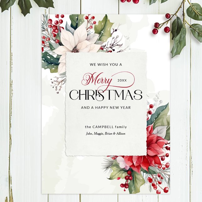 Elegant Merry Christmas Botanical Non-Photo Holiday Card (Creator Uploaded)