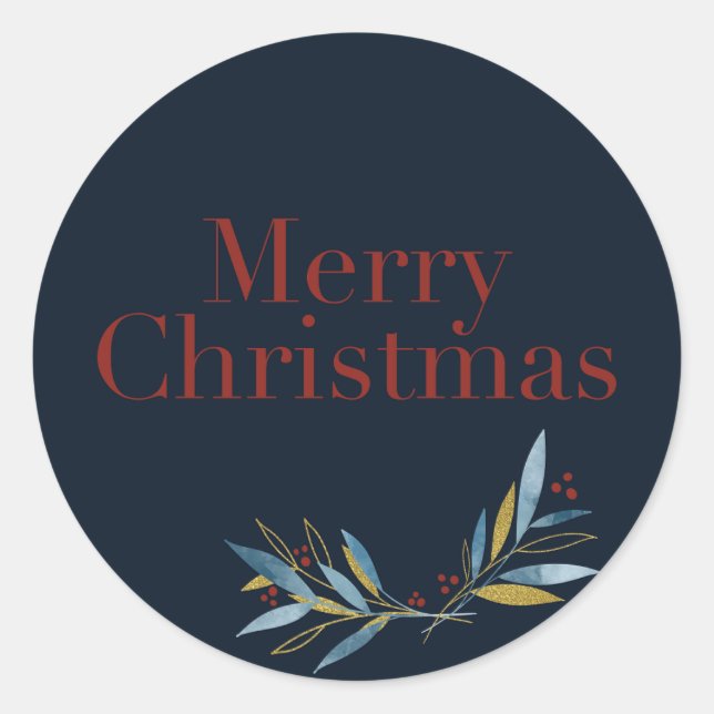 Elegant Merry Christmas Botany Golden Frame  Classic Round Sticker (Front)