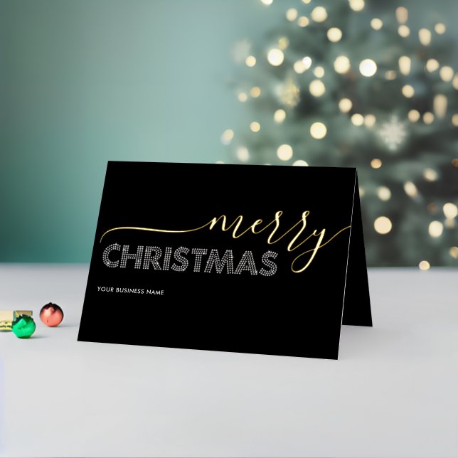 Elegant Merry Christmas Business Black & White Foil Holiday Card (Holiday In Situ 2)
