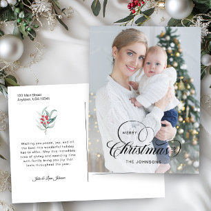 Elegant Merry Christmas Calligraphy 1-Photo Holiday Postcard