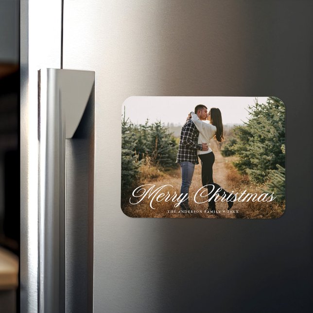 Elegant Merry Christmas Calligraphy Script Photo Magnet (Creator Uploaded)