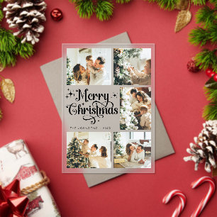 Elegant Merry Christmas Card Family Photo Collage Acrylic Invitations