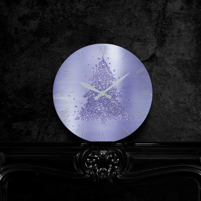 Elegant Merry Christmas | Charming Purple Tree Round Clock (Creator Uploaded)