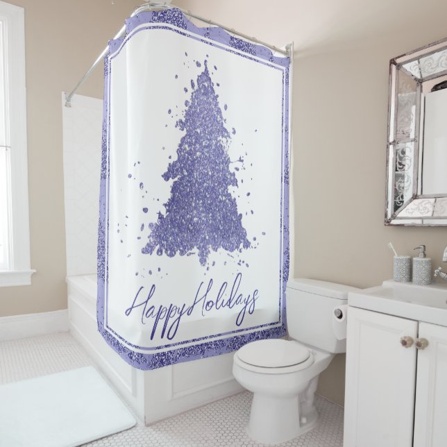 Elegant Merry Christmas | Charming Purple Tree Shower Curtain (In Situ)