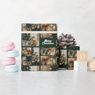 Elegant Merry Christmas Collage Green Wrapping Paper