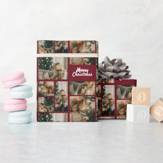 Elegant Merry Christmas Collage Red Wrapping Paper