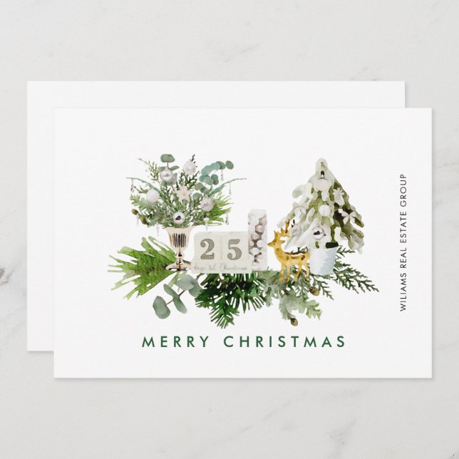 Elegant Merry Christmas Composition Corporate Holiday Card (Front/Back)