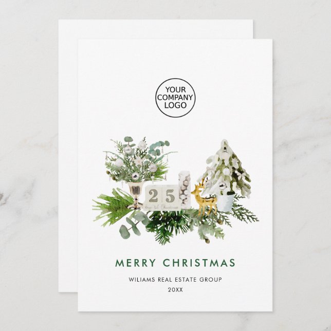 Elegant Merry Christmas Composition Corporate Holiday Card (Front/Back)