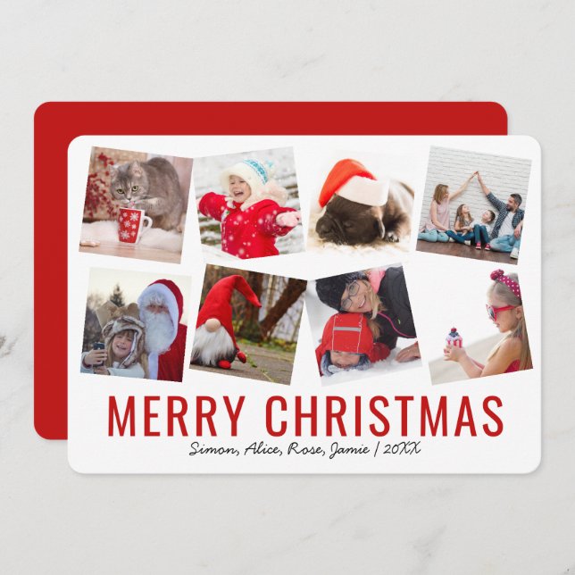 Elegant Merry Christmas Custom Photo Collage Holiday Card (Front/Back)
