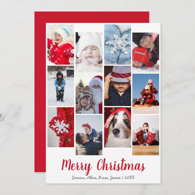 Elegant Merry Christmas Custom Photo Collage  Holiday Card (Front/Back)