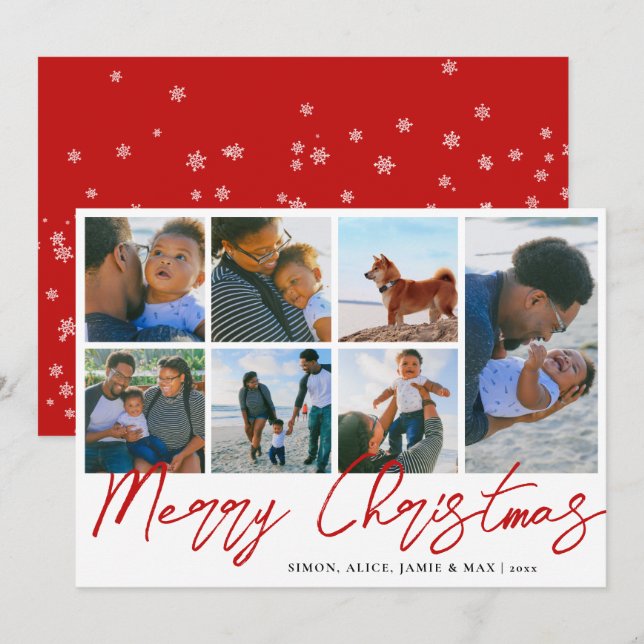 Elegant Merry Christmas Custom Photo Collage   Holiday Card (Front/Back)