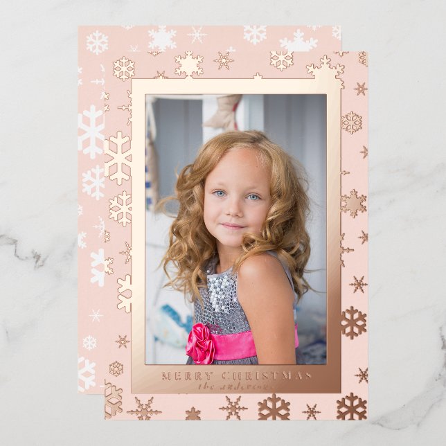 Elegant Merry Christmas Custom Photo     Foil Holiday Card (Front/Back)