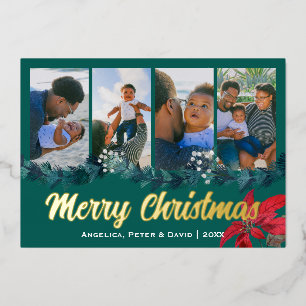 Elegant Merry Christmas Custom Photo Foil Holiday Card