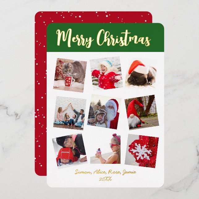 Elegant Merry Christmas Custom Photo   Foil Holiday Card (Front/Back)