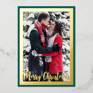 Elegant Merry Christmas Custom Photo Frame  Foil Holiday Card
